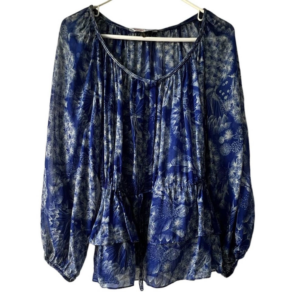 Rebecca Taylor Silk Blend Cinch Waist Puff Sleeve Top